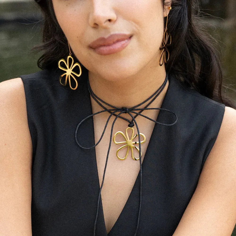 Sleek Stainless Steel Line Flower Earrings