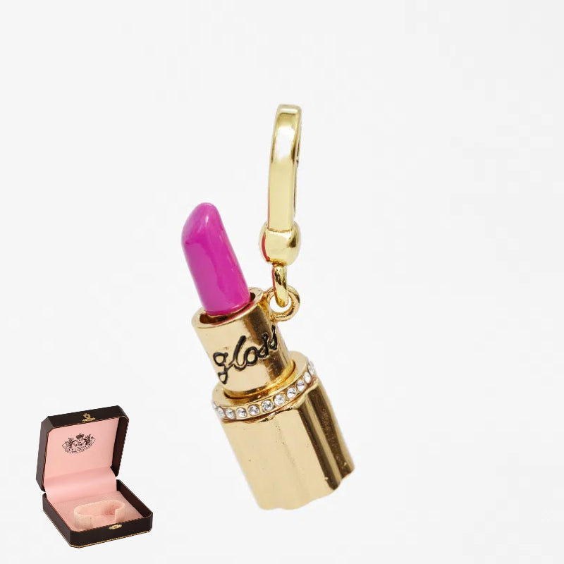 Enamel Diamond-Embedded Barbie Pink Lipstick Pendant Necklace
