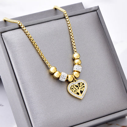 Titanium Steel Core Tree of Life Enamel Diamond Pendant Necklace