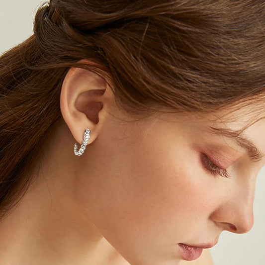 C-shaped Earrings with Moissanite Inlay