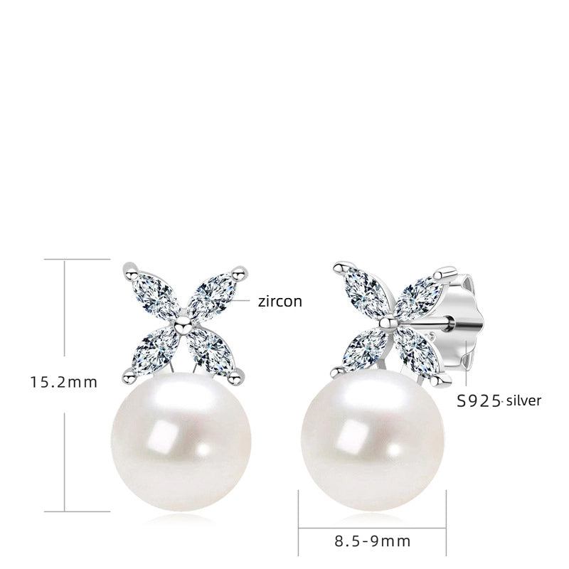 Fashionable Freshwater Pearl Earrings Round Strong Light Bulb Earrings