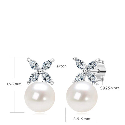 Fashionable Freshwater Pearl Earrings Round Strong Light Bulb Earrings