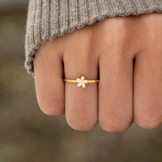 Enamel flower minimalist aesthetic finger ring for daily wear
