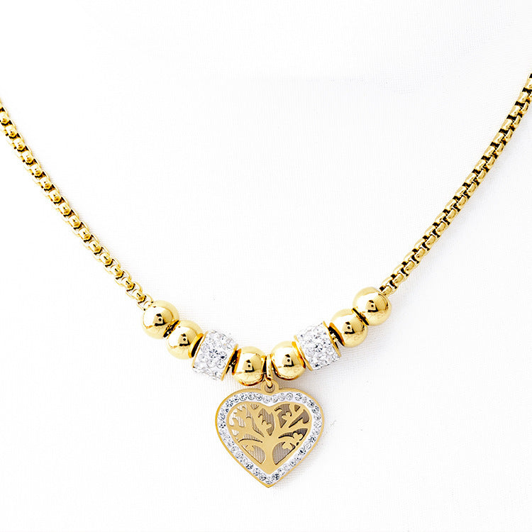 Titanium Steel Core Tree of Life Enamel Diamond Pendant Necklace