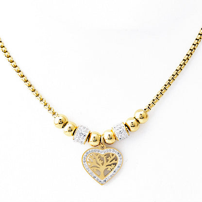 Titanium Steel Core Tree of Life Enamel Diamond Pendant Necklace