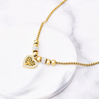 Titanium Steel Core Tree of Life Enamel Diamond Pendant Necklace