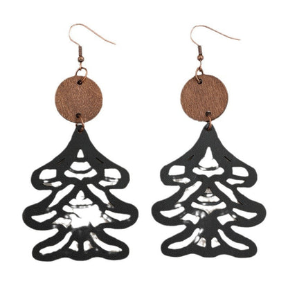 Wooden Cutout Tree Shape Earrings