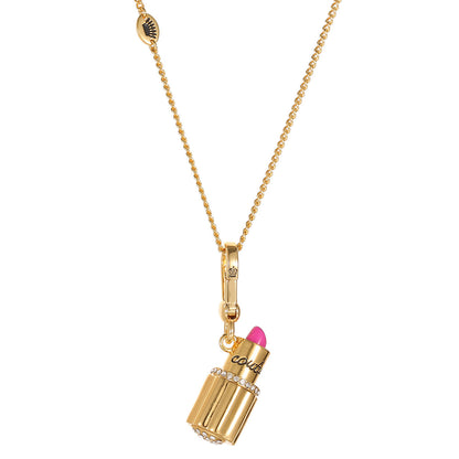 Enamel Diamond-Embedded Barbie Pink Lipstick Pendant Necklace