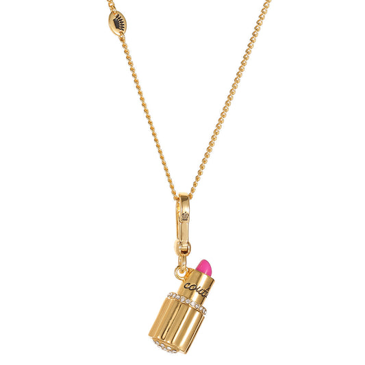 Enamel Diamond-Embedded Barbie Pink Lipstick Pendant Necklace
