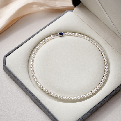Natural Pearl Mother-of-Pearl Necklace with Silver-Blue Gem Clasp