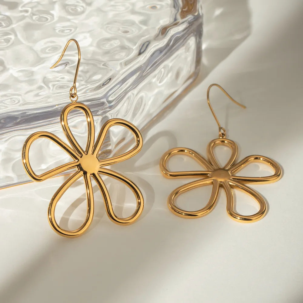 Sleek Stainless Steel Line Flower Earrings