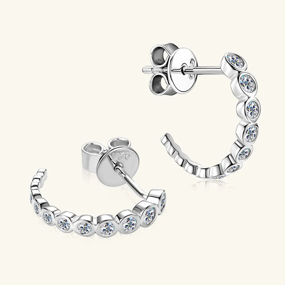 C-shaped Earrings with Moissanite Inlay