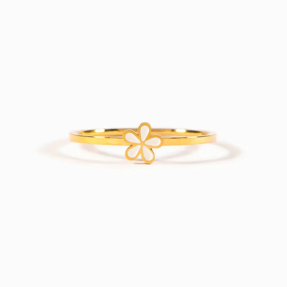 Enamel flower minimalist aesthetic finger ring for daily wear