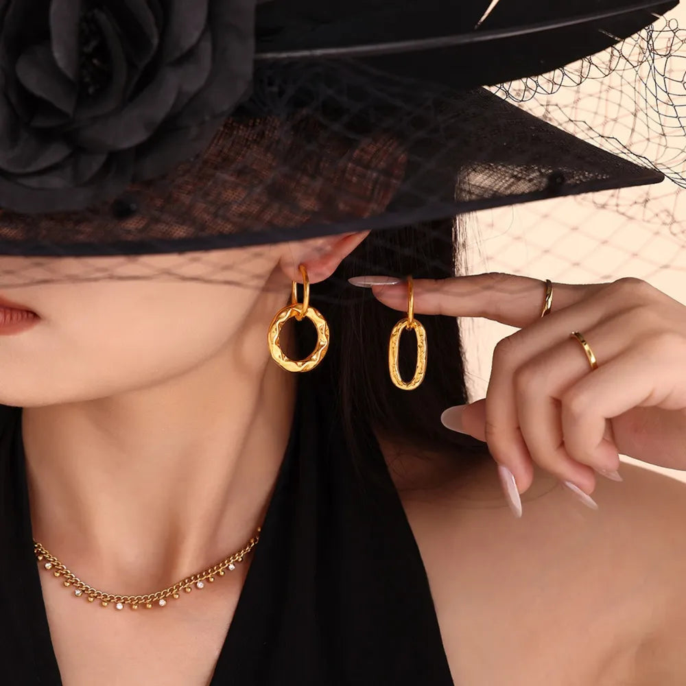 Geometric Ring Hook Earrings with Retro Asymmetrical Design