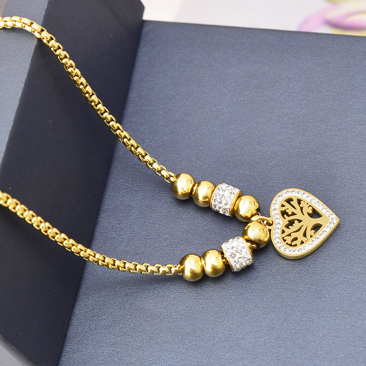 Titanium Steel Core Tree of Life Enamel Diamond Pendant Necklace