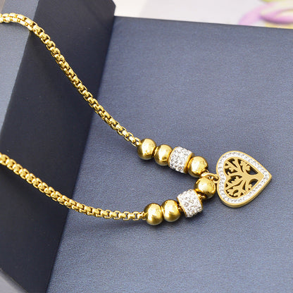 Titanium Steel Core Tree of Life Enamel Diamond Pendant Necklace