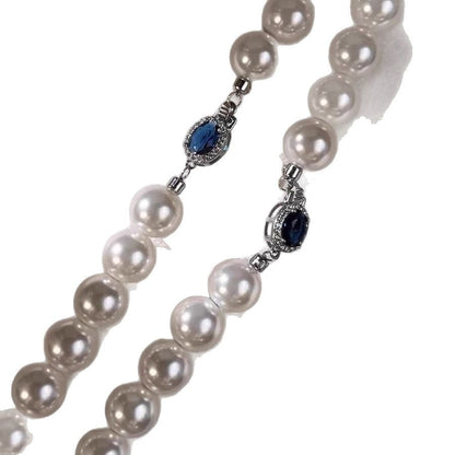 Natural Pearl Mother-of-Pearl Necklace with Silver-Blue Gem Clasp