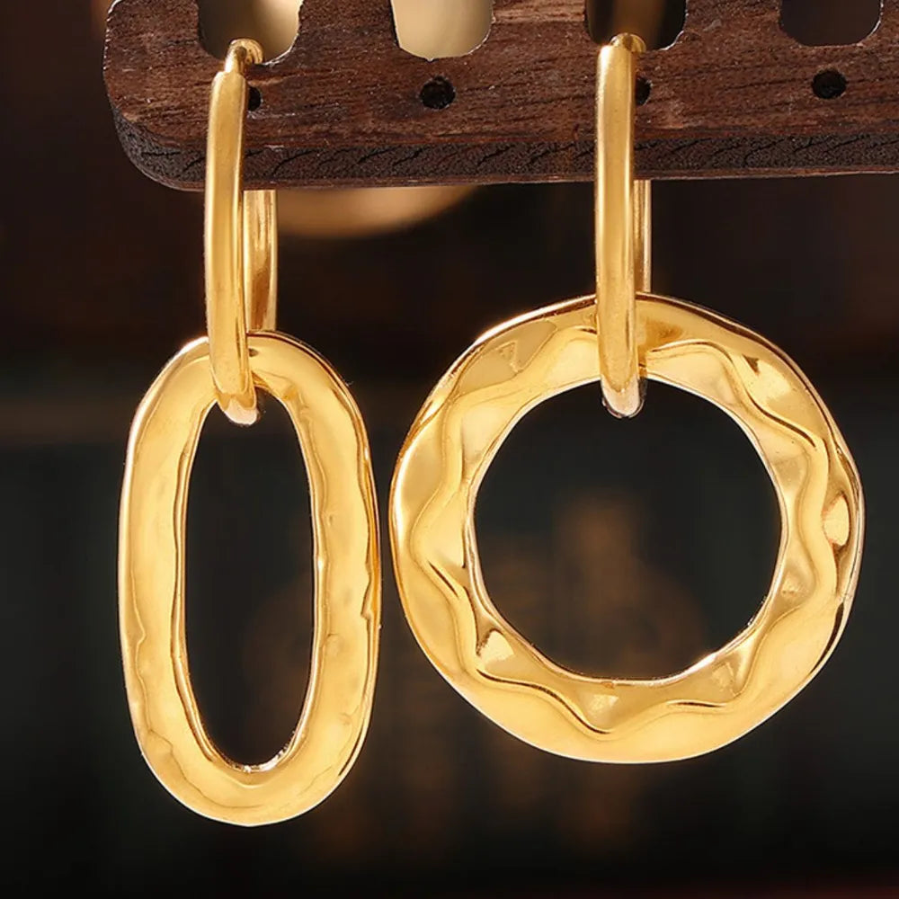 Geometric Ring Hook Earrings with Retro Asymmetrical Design