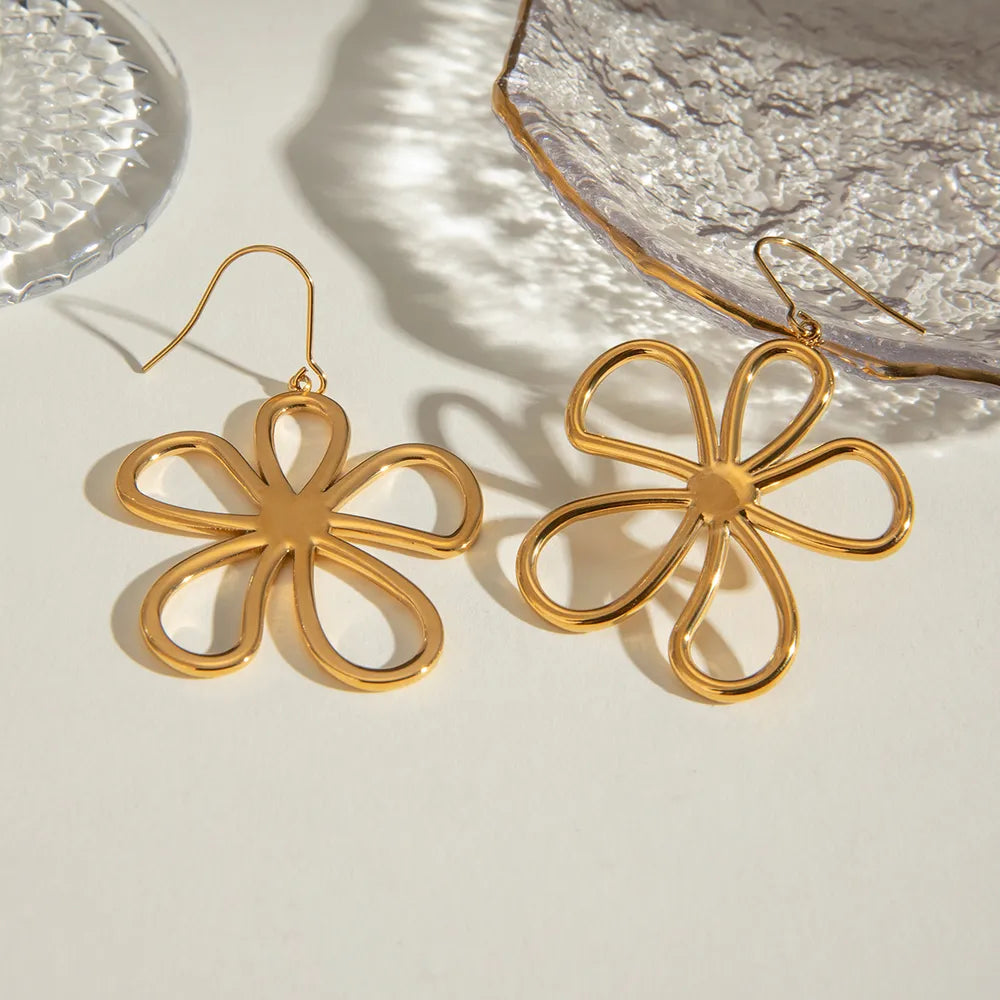 Sleek Stainless Steel Line Flower Earrings