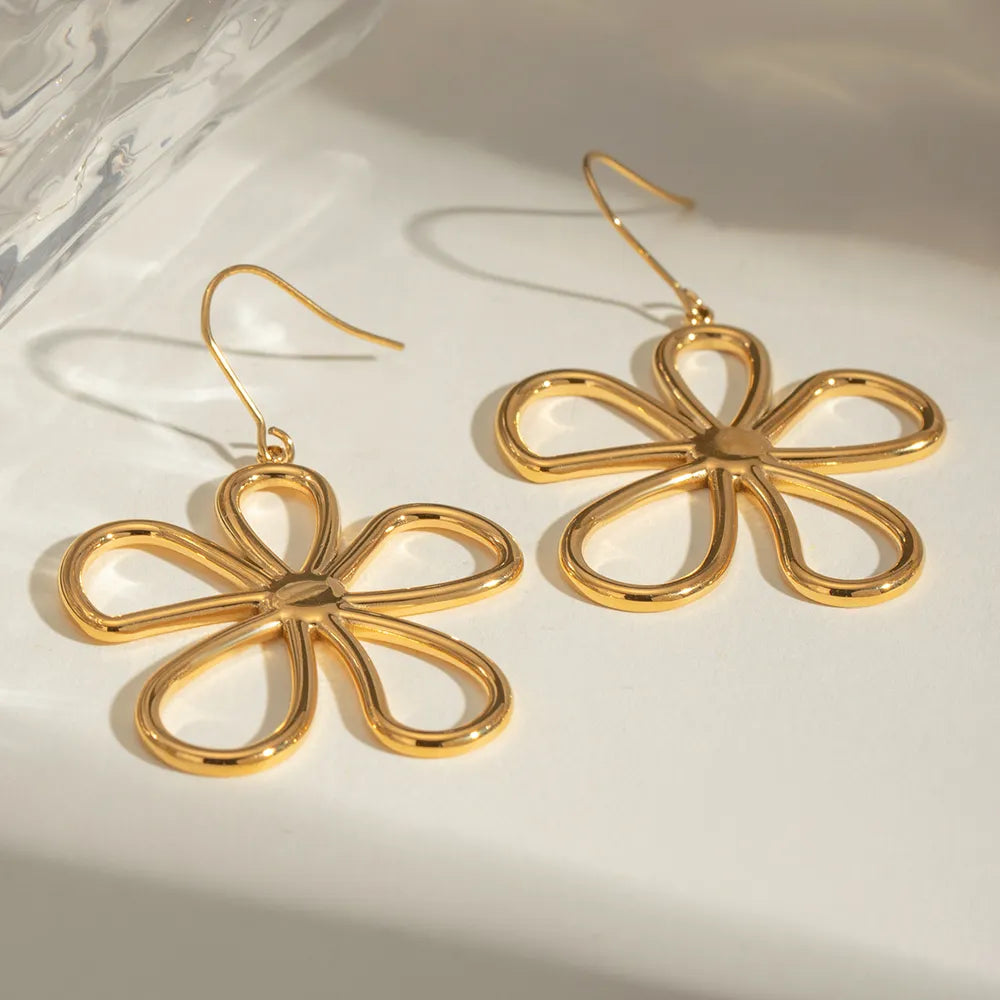 Sleek Stainless Steel Line Flower Earrings