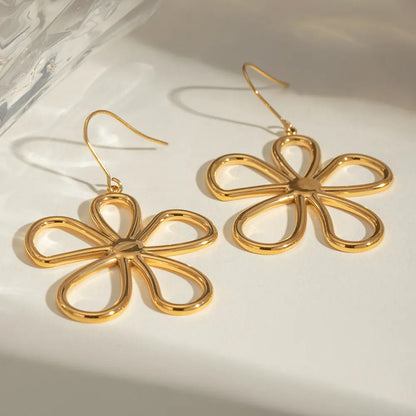 Sleek Stainless Steel Line Flower Earrings