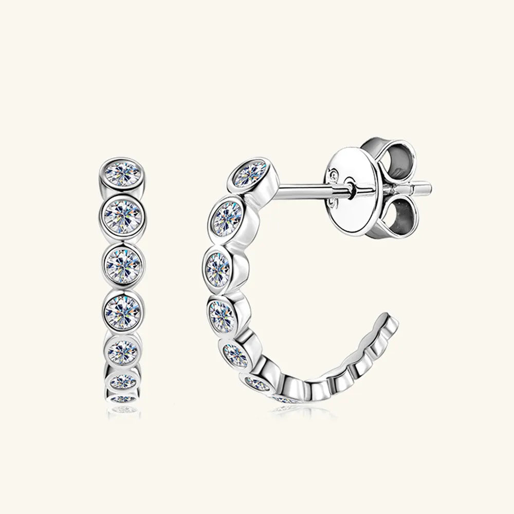 C-shaped Earrings with Moissanite Inlay