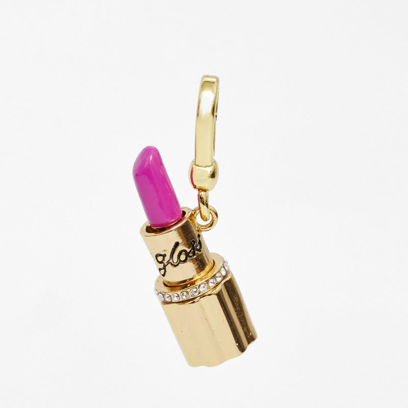 Enamel Diamond-Embedded Barbie Pink Lipstick Pendant Necklace